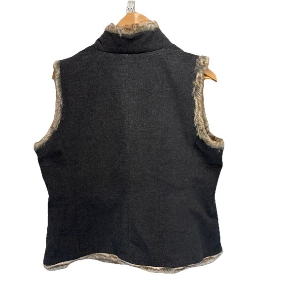 J Jill Womens Large Gray Faux Fur Lined Vest Boho Western Button Cotton Blend - Picture 2 of 11